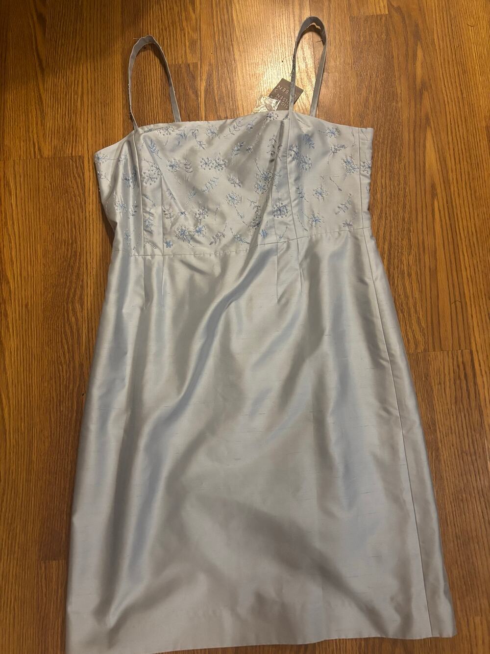 NWT Sigrid Olsen Light Blue Silk Beaded Embroidered Glam Cocktail Glam Dress